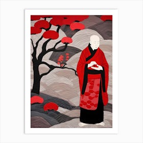 Buddhist Monk, Japanese Quilting Inspired Art, 1484 Art Print