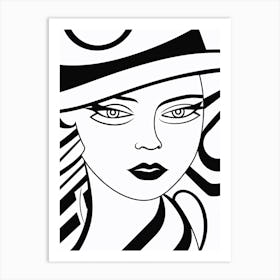 Line Art Inspired By Woman With A Hat By Matisse 4 Art Print