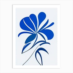 Flower Symbol Blue And White Line Drawing Art Print