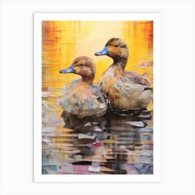 Sunset Ducks Mixed Media Collage 2 Art Print