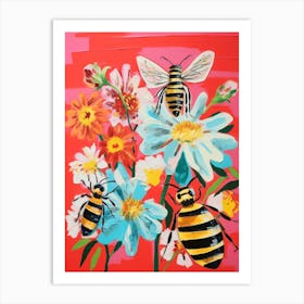 Colour Burst Floral Bees 3 Art Print
