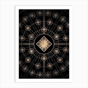 Geometric Glyph Radial Array in Glitter Gold on Black n.0301 Art Print