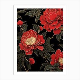 Camellia 4 William Morris Style Winter Florals Art Print