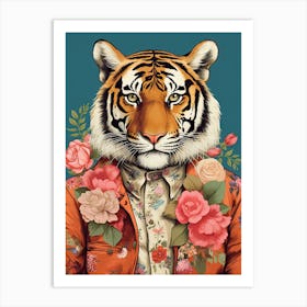Tiger Illustrations Wearing A Floral Shirt 3 Art Print