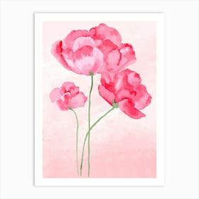 Pink Flowers Watercolor Painting Art Print