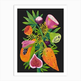Exotic Fruits On Black Background Art Print
