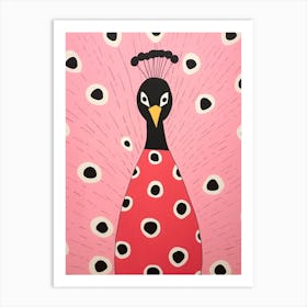 Pink Polka Dot Peacock 2 Art Print