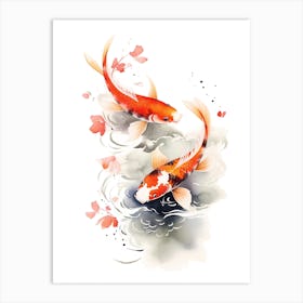 Koi Fish Japanese Sumi-e Art Print