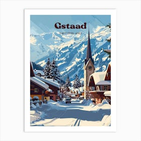 Gstaad Switzerland Snowy Art Illustration Art Print