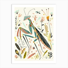 Colourful Insect Illustration Praying Mantis 12 Art Print