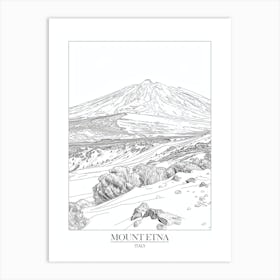 Mount Etna Italy Line Drawing 8 Poster Art Print
