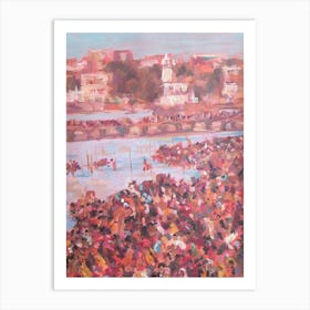 Crowd At The Ganges Art Print