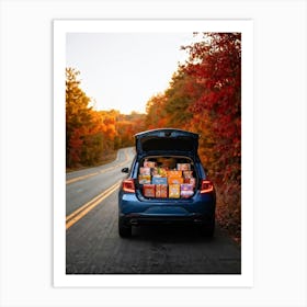 A Car Journey Through A Stunningly Beautiful Autumn Panorama Windows Gently Glowing With The Soft (2) Art Print