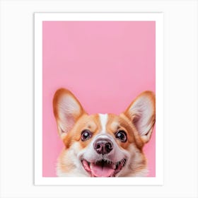 Cute Corgi Dog On Pink Background.Generated AI. Wall Art Print 1 Art Print