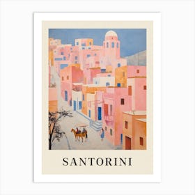 Santorini Greece 1 Vintage Pink Travel Illustration Poster Art Print