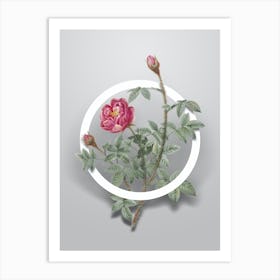 Vintage Moss Rose Minimalist Botanical Geometric Circle on Soft Gray n.0076 Art Print