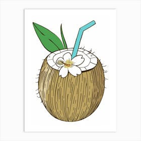 Coconut With A Straw Art Print