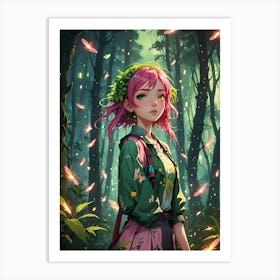 Anime Pixie Girl in Forest 2 Art Print