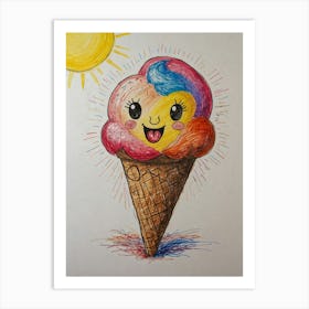 Ice Cream Cone Drawing Art Print