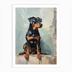 Rottweiler Dog, Painting In Light Teal And Brown 3 Art Print