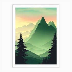 Misty Mountains Vertical Composition In Green Tone 63 Art Print