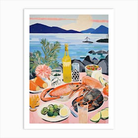 Mediterranean Seafood Lunch Summer Illustration 3 Art Print