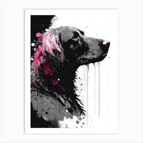 Flat-coated Retriever Watercolor Portrait Blac Dripping Ink Flatty Art Print