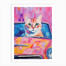 Mercedes Benz Sl Pagoda Vintage Car With A Cat, Matisse Style Painting 1 Art Print