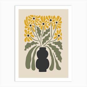 Minimalist Flower Arrangement in Green and Yellow 1 Art Print