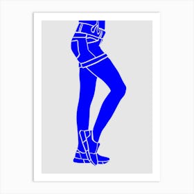 Woman In Blue Shorts Art Print