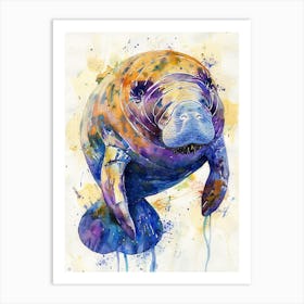 Manatee Colourful Watercolour 2 Art Print