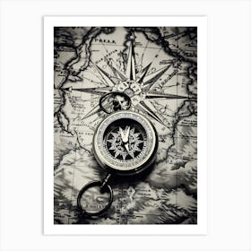 Compass On A Map 8 Art Print