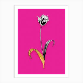Vintage Didiers Tulip Black and White Gold Leaf Floral Art on Hot Pink n.0476 Art Print