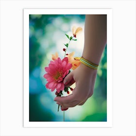 Girl Holding A Flower Art Print