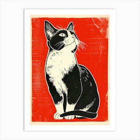 Japanese Bobtail Linocut Blockprint 7 Art Print