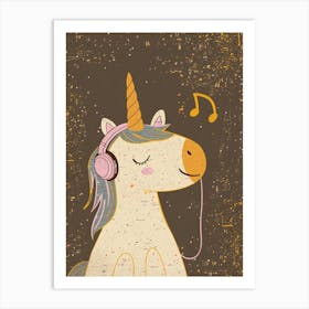 Unicorn Listening To Music With Headphones Muted Pastels 2 Art Print
