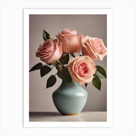 A Vase Of Pink Roses 81 Art Print