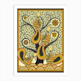 Peacocks In The Whirl Tree In Autumn Color Art Print