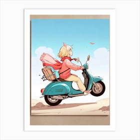 Girl Riding A Moped Art Print