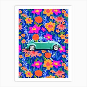 Floral Vintage Turquoise Car Art Print