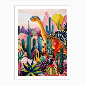 Colourful Dinosaur With Cactus & Succulent Painting 3 Art Print