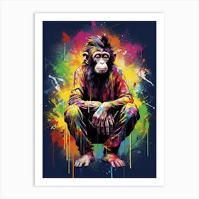 Colourful Thinker Monkey Graffii Style 1 Art Print