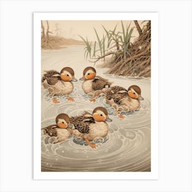 Ducklings Splashing Around In The Water 3 Art Print