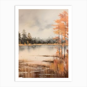 Lake In The Woods In Autumn, Painting 21 Art Print