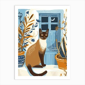 Siamese Cat Storybook Illustration 2 Art Print