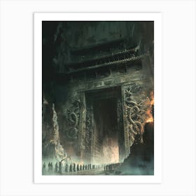 The Gates Of Chinese Hell First Layer Of Chinese Hell Hell S Gate In China Is Made Of Human Bones , Ancient Majestic Gate In The Dark ,The Gate Is Slightly Opened With A Gap, And Many Souls Enter The Gate In An Orderly Manner Wi Poster