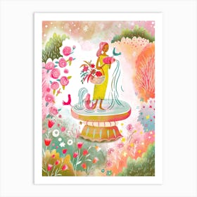 Fountain Lady In The Garden Art Print