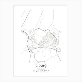 Elburg,Netherlands Minimalist Map Art Print