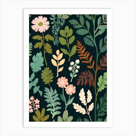 Seamless Pattern With Flowers And Leaves Art Print