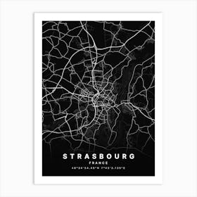 Strasbourg France Black Map Art Print